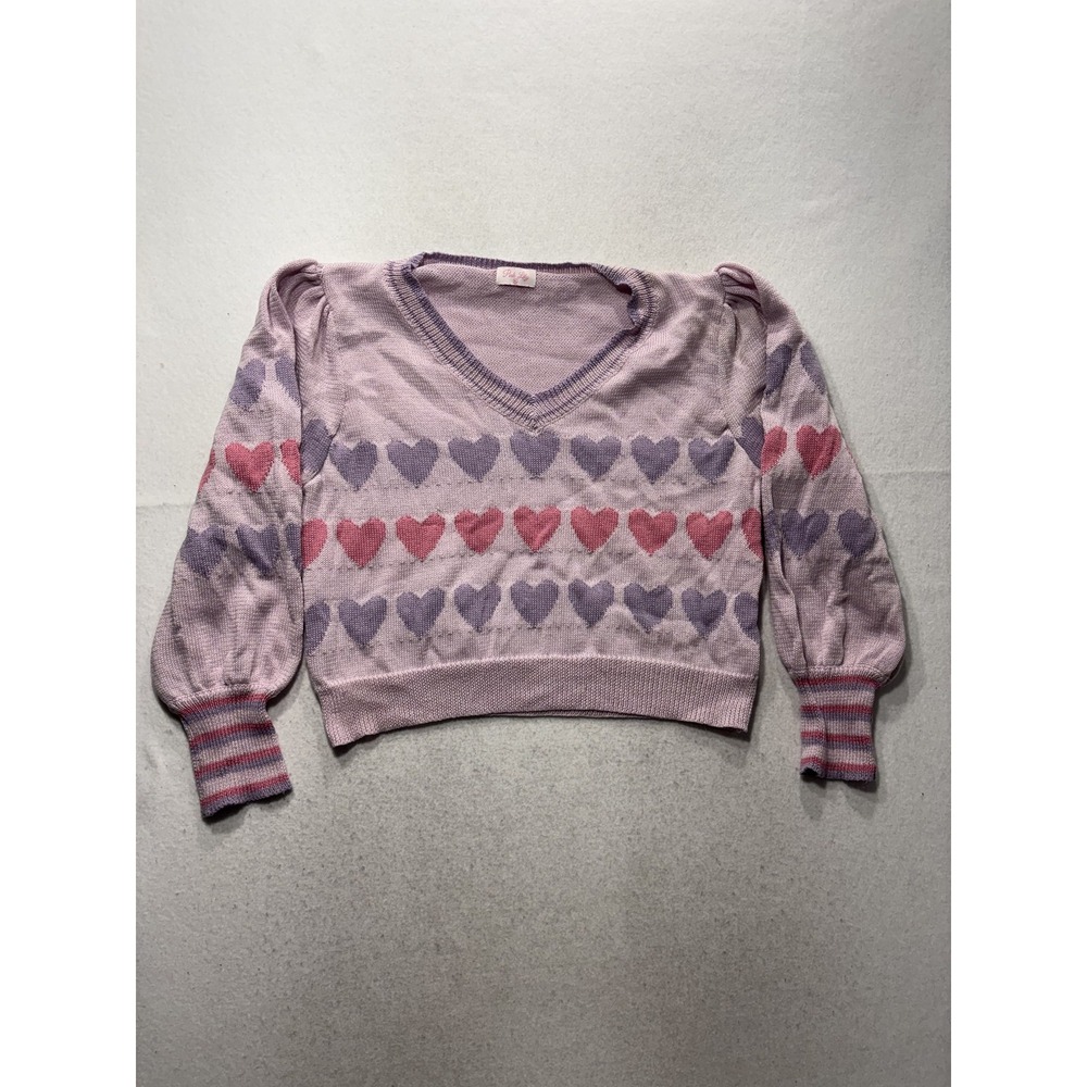 Pink Lily Sweater Womens XL Purple V Neck Heart Balloon Sleeve Pullover CL28390